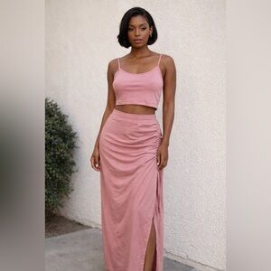 Elegant Soft Pink Women's Skirt and Top Set